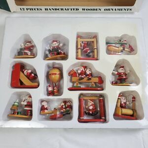 Vintage Santa's Collection 12 Handcrafted Wooden Christmas Ornaments Set Holiday